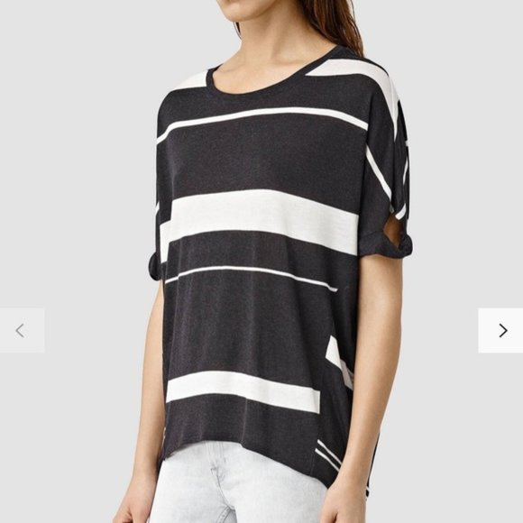 New All Saints Wavy wool striped pullover t-shirt - Picture 1 of 13